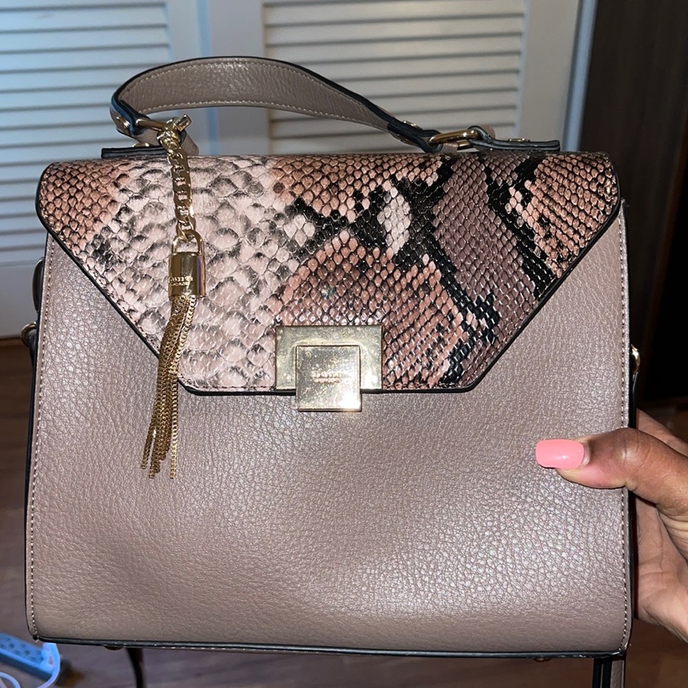 Snakeskin and brown leather purse